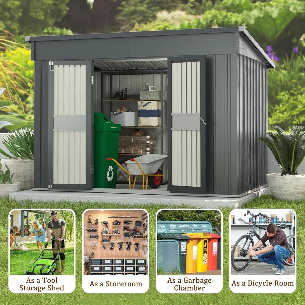 Durable 6x10 Outdoor Metal Storage Shed with Lockable Door and Vents for Garden, Patio, Backyard - Grey