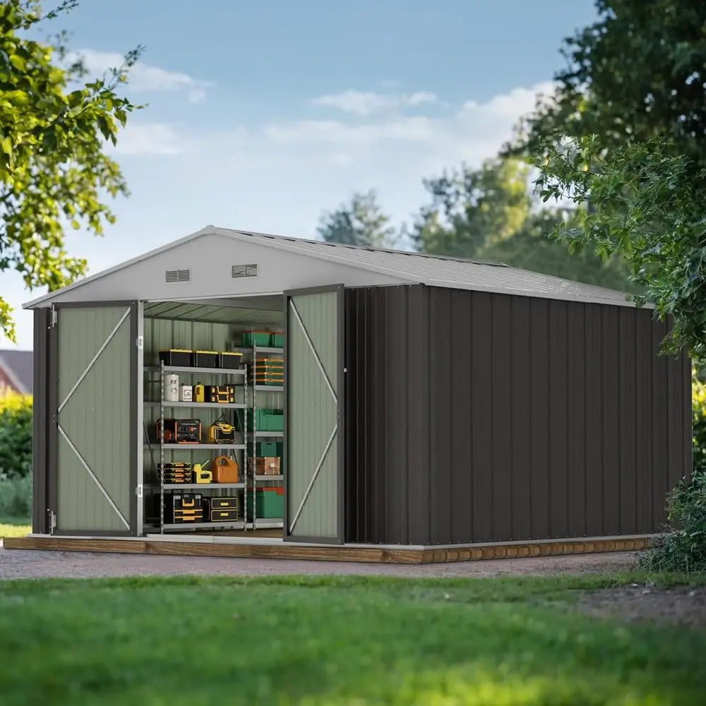 10x10 Outdoor Metal Storage Shed - Large Garden Shed in Grey