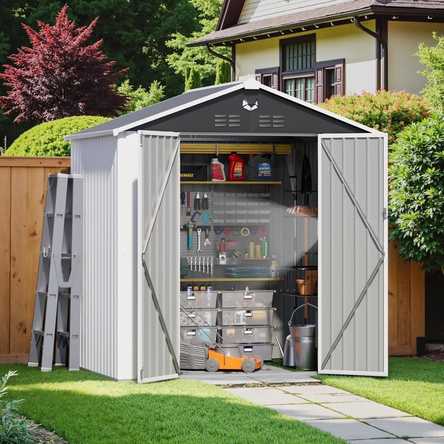 Metal Storage Shed,Outdoor Storage Building 8x6,Large Backyard Shed with Lockable Door,Waterproof Outside Storage, Customized