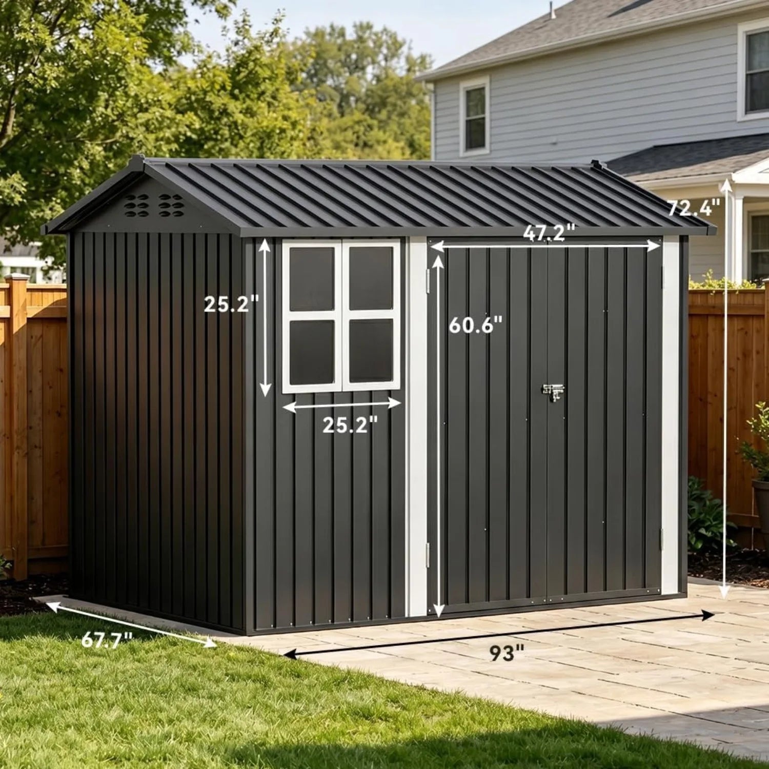 Weather-Resistant Metal Storage Shed Window & Lockable & Ventilated Backyard, Custom