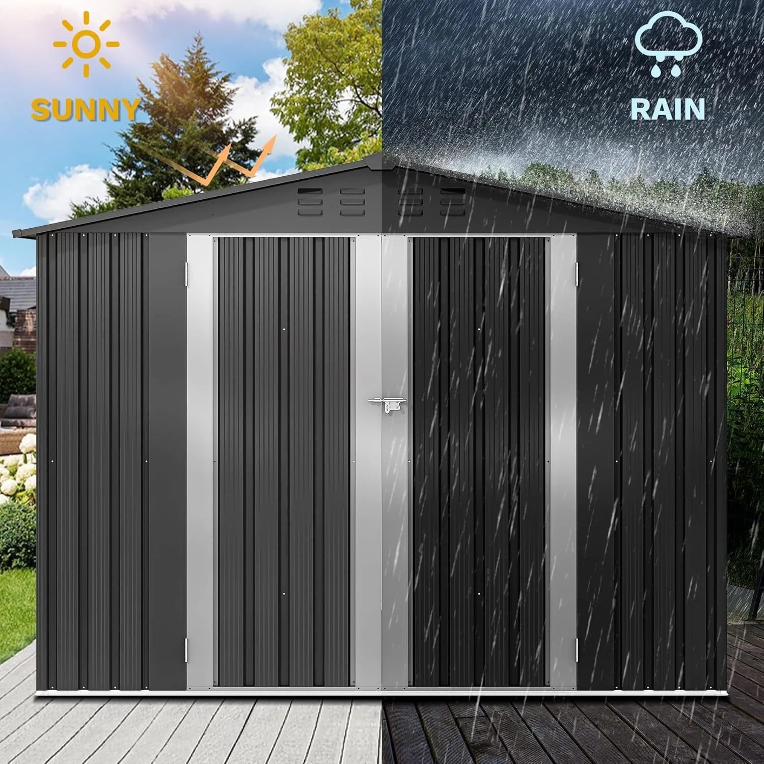 Steel Storage Shed Secure Entrances & Air Circulation Patio Lawn 7x5FT, Custom
