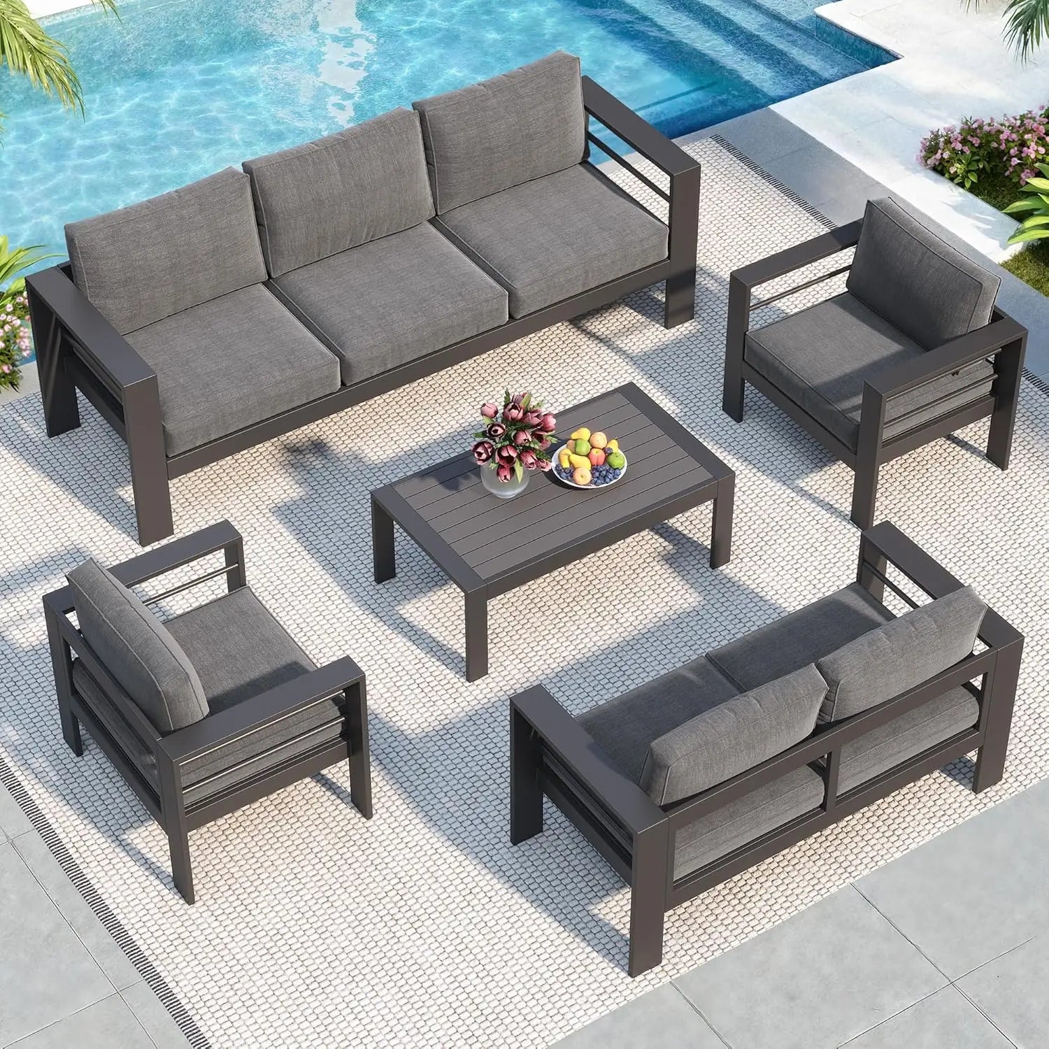 Aluminum Patio Furniture Set for All Weather, Oversized Metal Outdoor Furniture Set with 27.5" Deep Seating, Customized