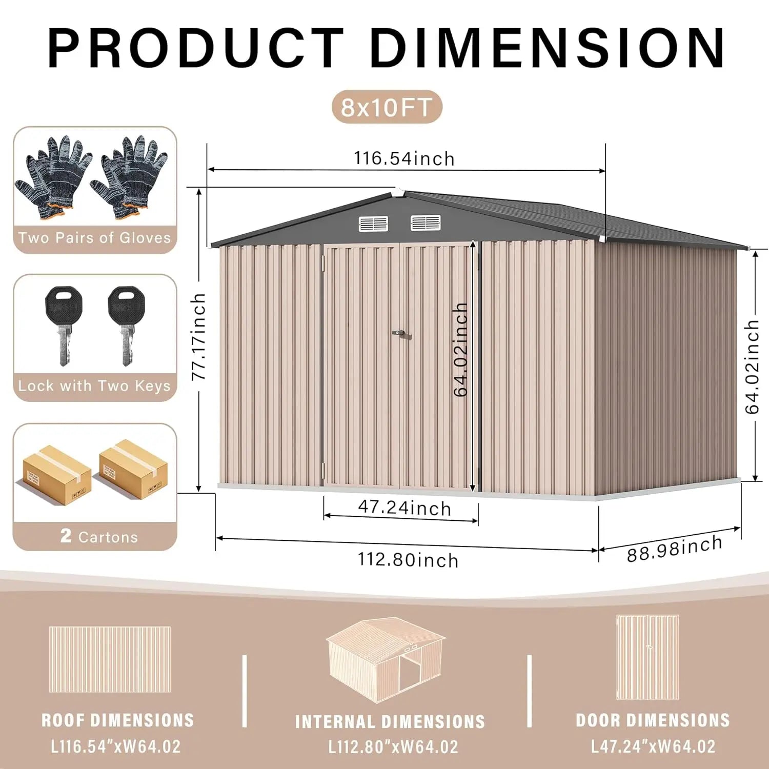 8x10 ft Metal Outdoor Storage Shed, Lockable Door & Air Vent, Yard/Garden Tool Shed for Backyard Patio Lawn, Customized
