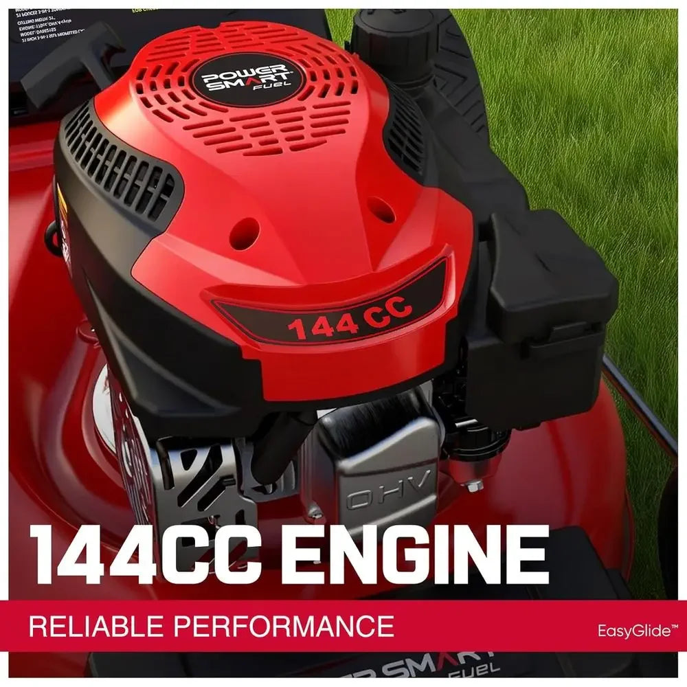 EasyGlide 21-Inch Gas Lawn Mower, 144cc 4-Stroke OHV Engine, Push Walk-Behind, 3-in-1 Mulch/Bag/Side Discharge, Steel Deck, 6 He