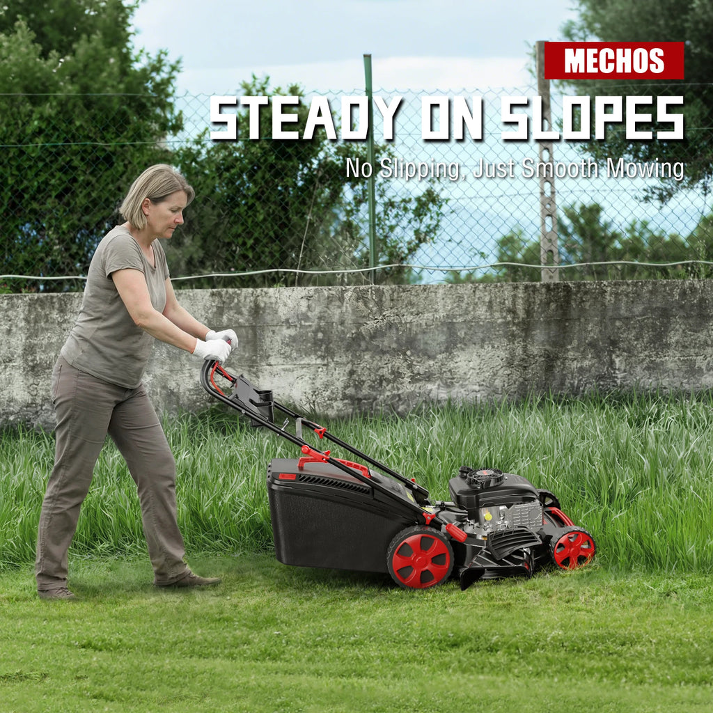 Gas Powered Push Lawnmower, Self-Propelled Gas Lawnmower, 21-Inch Cutting Deck, 201cc 4-Cycle Engine, 8 Levels Adjustable Cutting Height, 3-in-1 Functions (Bagging, Mulching and Side Discharge)