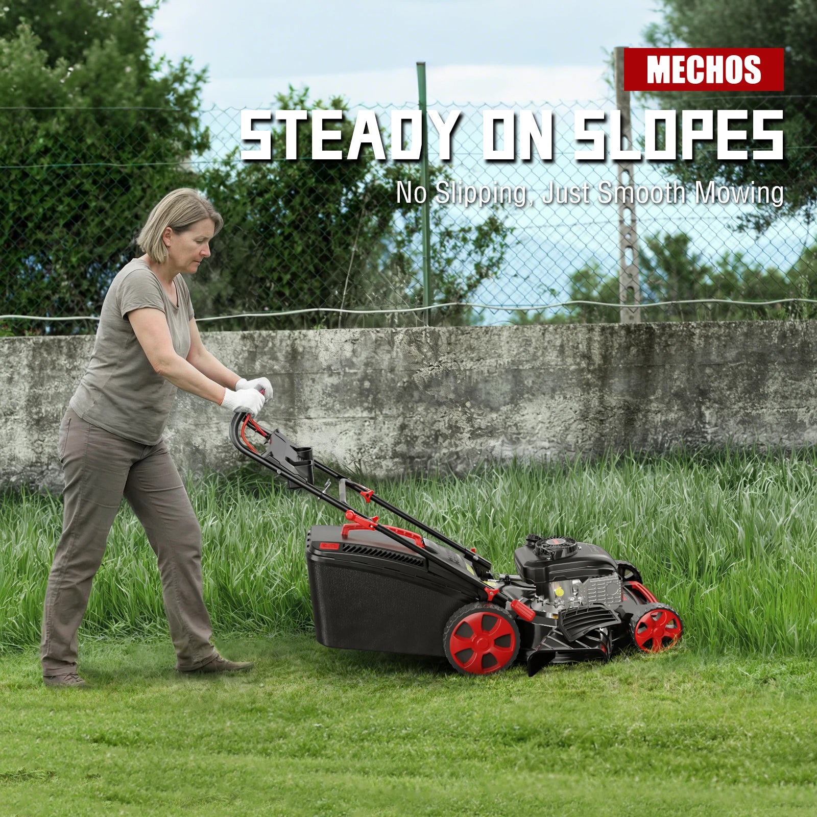 Gas Powered Push Lawnmower, Self-Propelled Gas Lawnmower, 21-Inch Cutting Deck, 201cc 4-Cycle Engine, 8 Levels Adjustable Cutting Height, 3-in-1 Functions (Bagging, Mulching and Side Discharge)