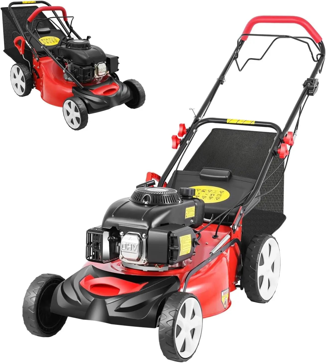 Self Propelled Gas Lawn Mower 20Inch,140CC Gas Powered Lawnmower 4-Stroke Walk Behind Handle Mulching Push Lawn Mower w/Bag