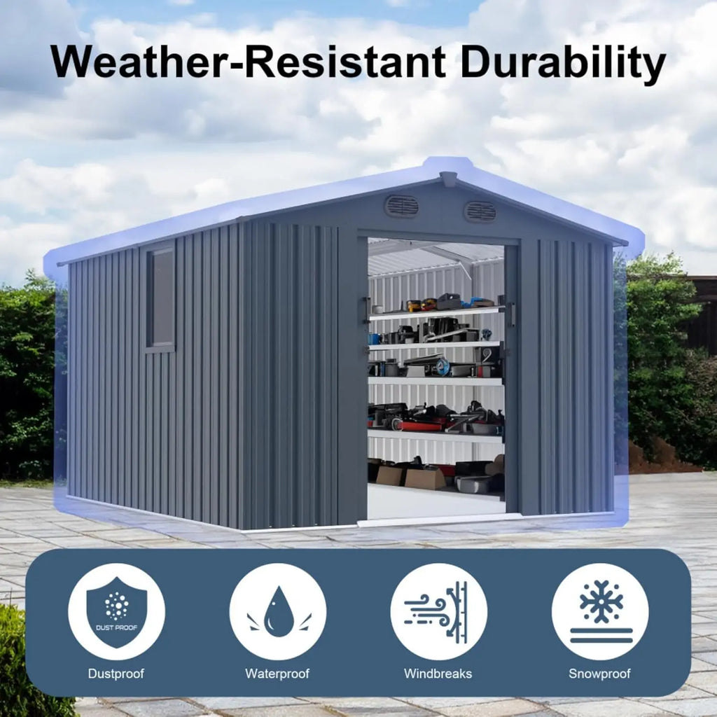 8x10 FT Outdoor Storage Metal Shed with Window & Lockable Doors for Backyard Garden Patio Lawn, Custom