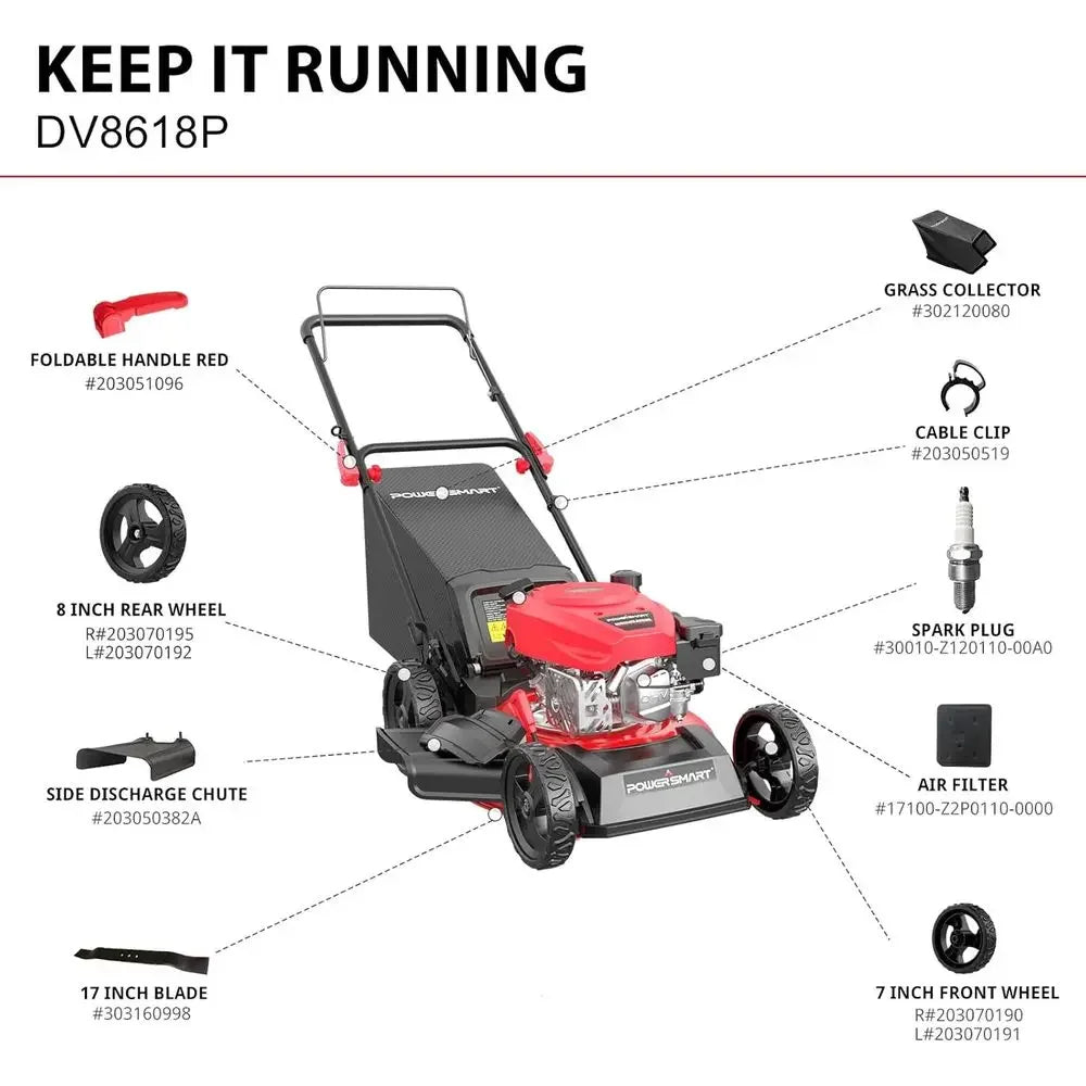 EasyCut 18-Inch 144cc Push Gas Lawn Mower, 3-in-1 Mulch/Bag/Side Discharge, Steel Deck, 6 Height Adjustment