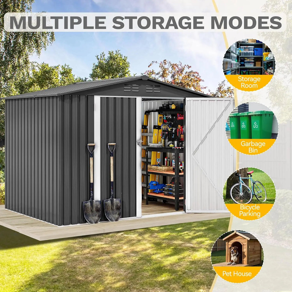 Steel Storage Shed Secure Entrances & Air Circulation Patio Lawn 7x5FT, Custom
