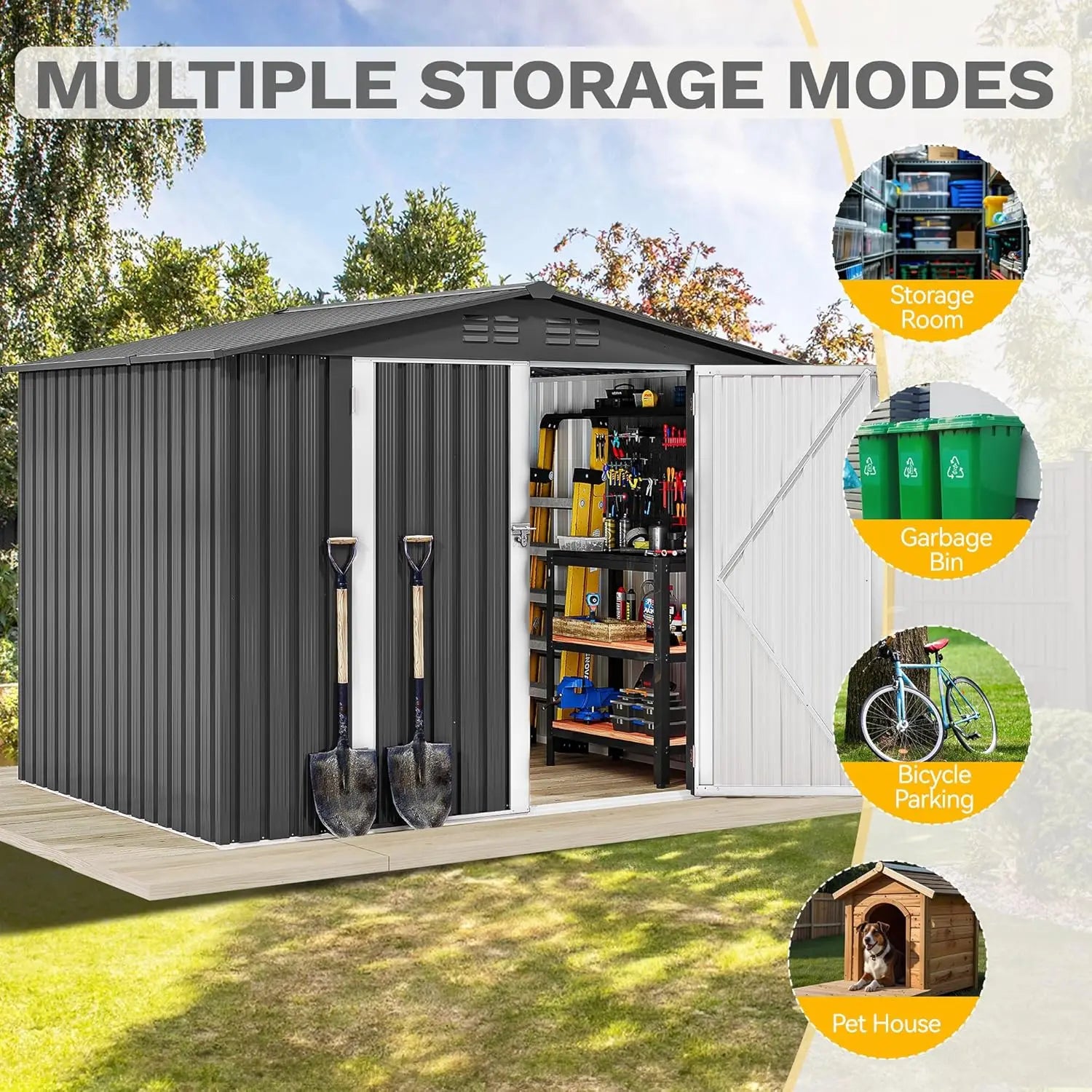 Steel Storage Shed Secure Entrances & Air Circulation Patio Lawn 7x5FT, Custom