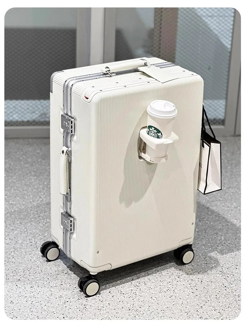 sushimu Suitcase Wide Handle Travel Suitcase Men 20 24  Carry-On Luggage Women PC Aluminum Frame Trolley Case