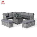 Modern Patio Furniture Outdoor Garden Sofa with Firepit Table Courtyard Hotel Corner Rattan Wicker Terrace Sofas