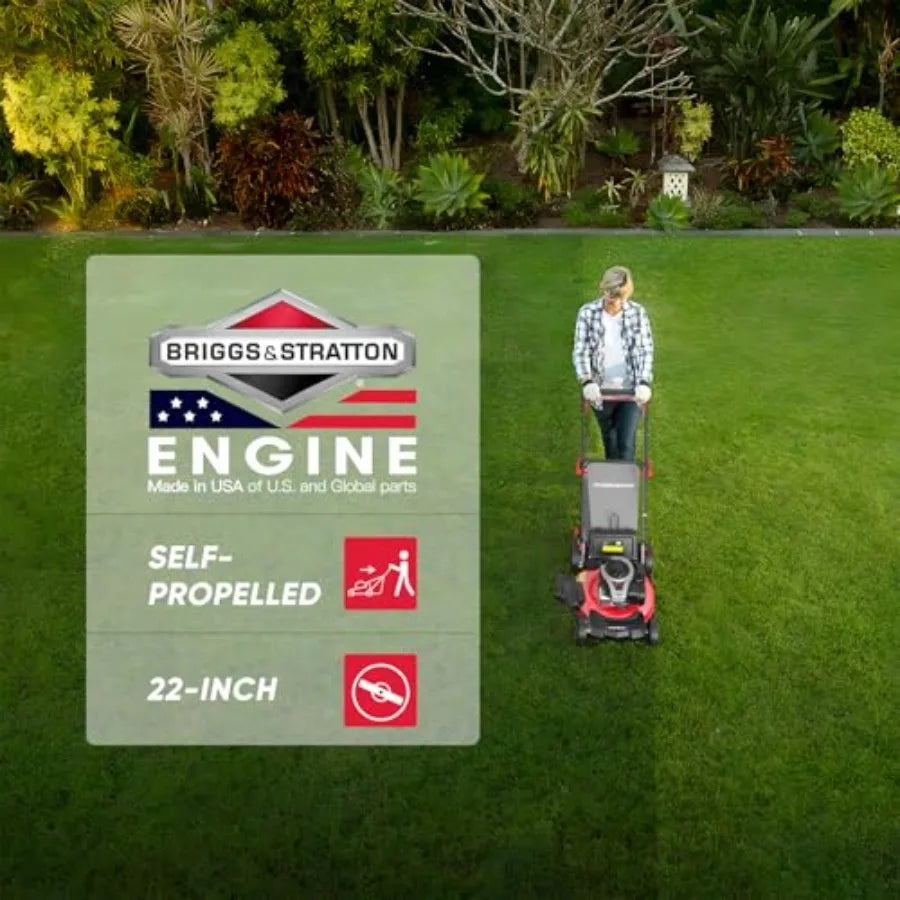 Self Propelled Gas Lawn Mower 22-Inch with 140cc Briggs and Stratton E550 Engine 3-in-1 Rear-Wheel Drive Lawnmower with Bagging