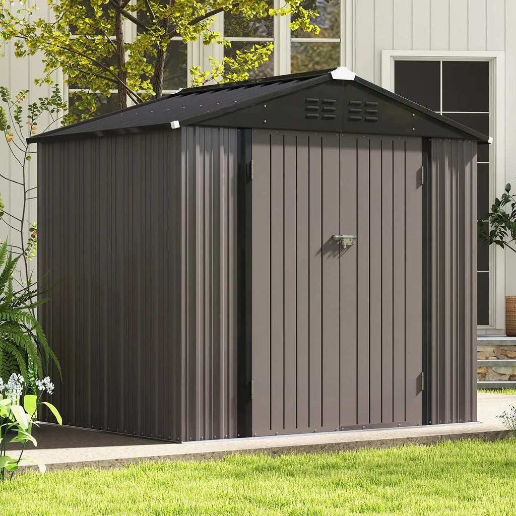 8x6 FT Outdoor Storage Shed, Metal Tool shed & Outdoor Storage with Lockable Doors & Air Vents, Customized
