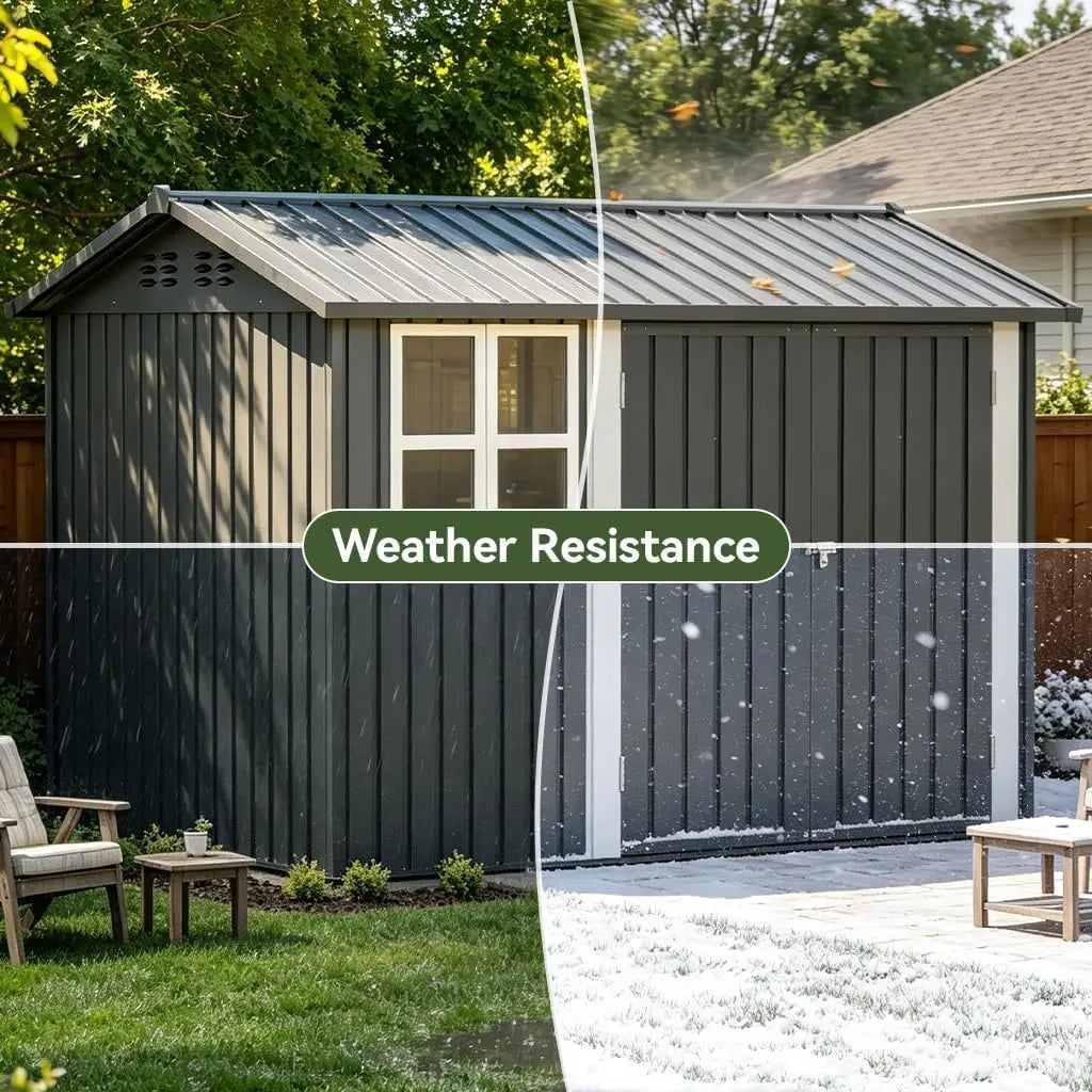 Weather-Resistant Metal Storage Shed Window & Lockable & Ventilated Backyard, Custom