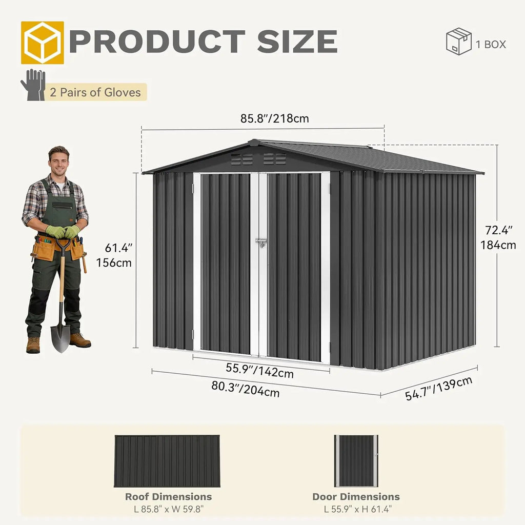 Steel Storage Shed Secure Entrances & Air Circulation Patio Lawn 7x5FT, Custom
