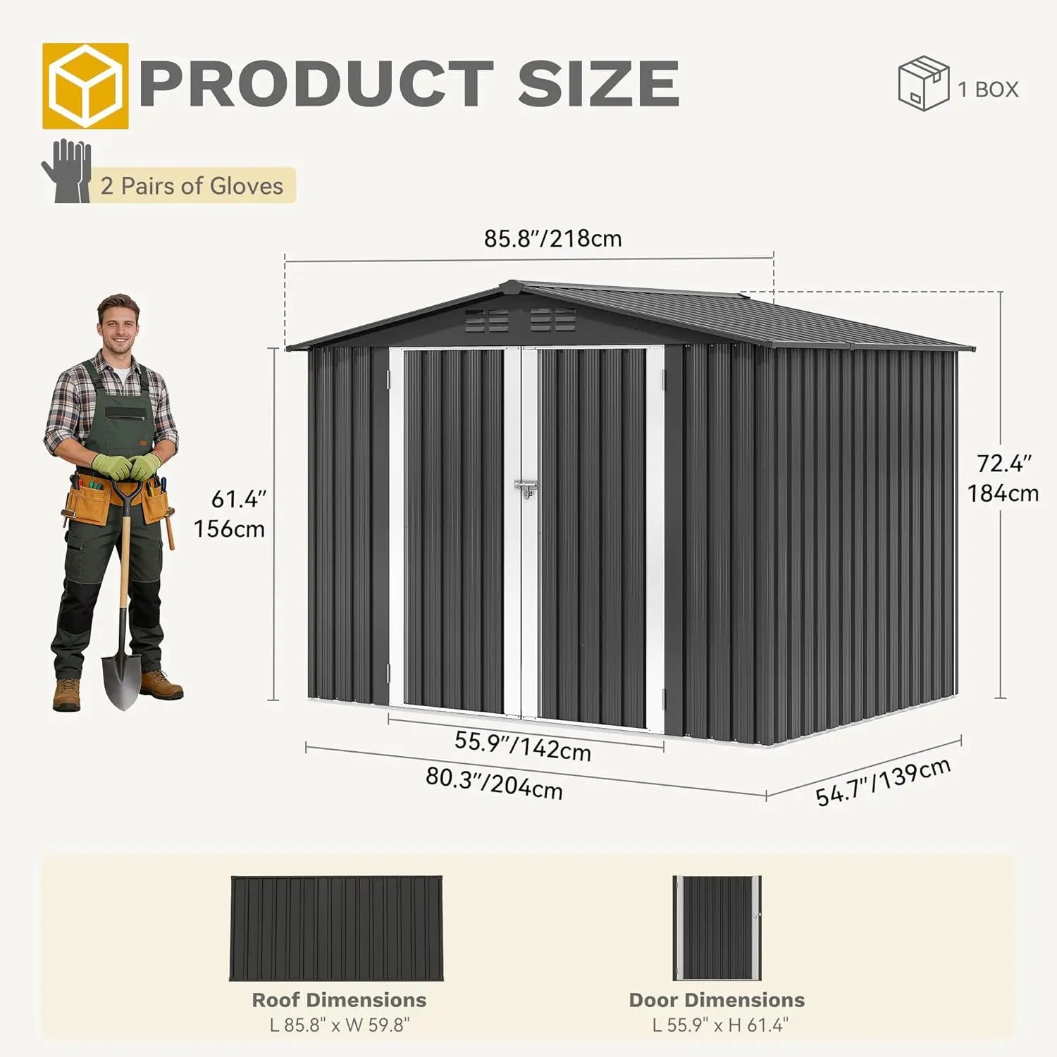 Steel Storage Shed Secure Entrances & Air Circulation Patio Lawn 7x5FT, Custom