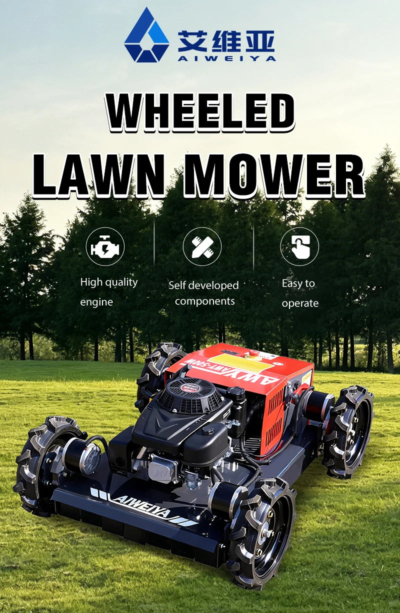 Customized  All-Terrain Remote Control Rubber whee Lawn Mower Mountain Slope Grass Shredder Crawler Type Self-Propelled Hot Sale