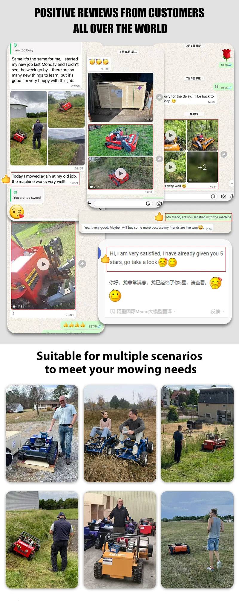Customized  All-Terrain Remote Control Rubber whee Lawn Mower Mountain Slope Grass Shredder Crawler Type Self-Propelled Hot Sale
