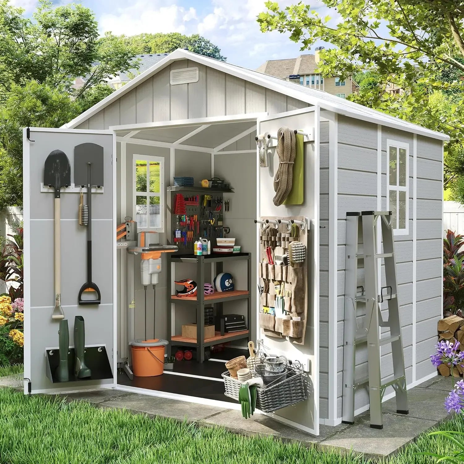 Storage Shed 6x8, Resin Outdoor Shed with Floor Included, Plastic Sheds Outdoor Storage for Bike, Garden Tools, Sheds &, Custom