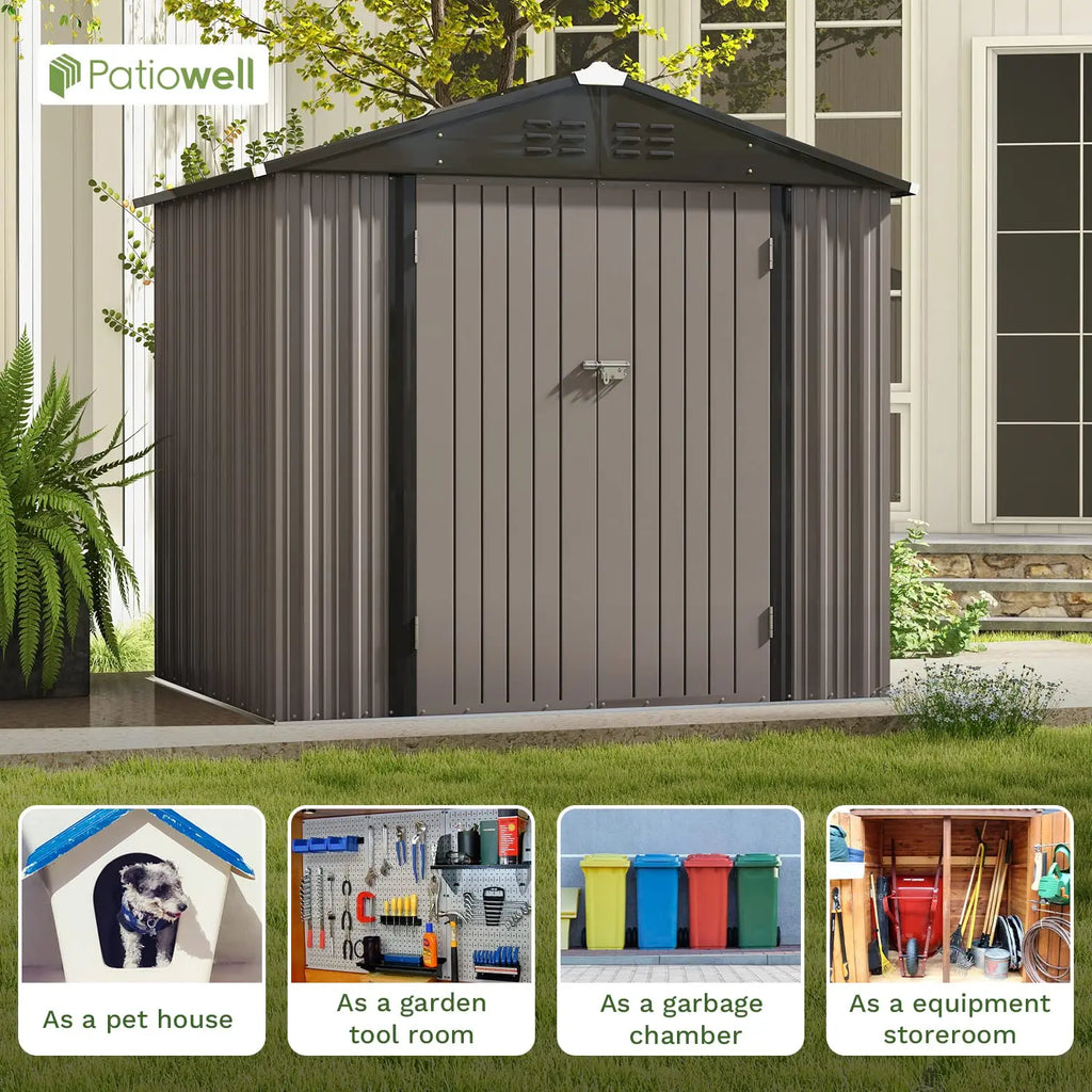 8x6 FT Outdoor Storage Shed, Metal Tool shed & Outdoor Storage with Lockable Doors & Air Vents, Customized