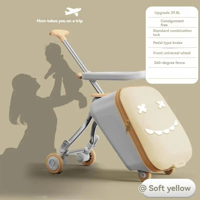 A Children's Suitcase with a Handle, a Travel Case, a Stroller for Taking Kids Out, a Travel Wonder, and Can Be Ridden on Board.