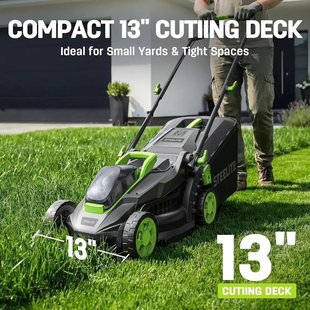 20V Electric Lawn Mower & String Trimmer Combo, 13-Inch BrushlCordlLawn Mower with 4.0Ah & 2.0Ah Batteries and , Lightweight Pus