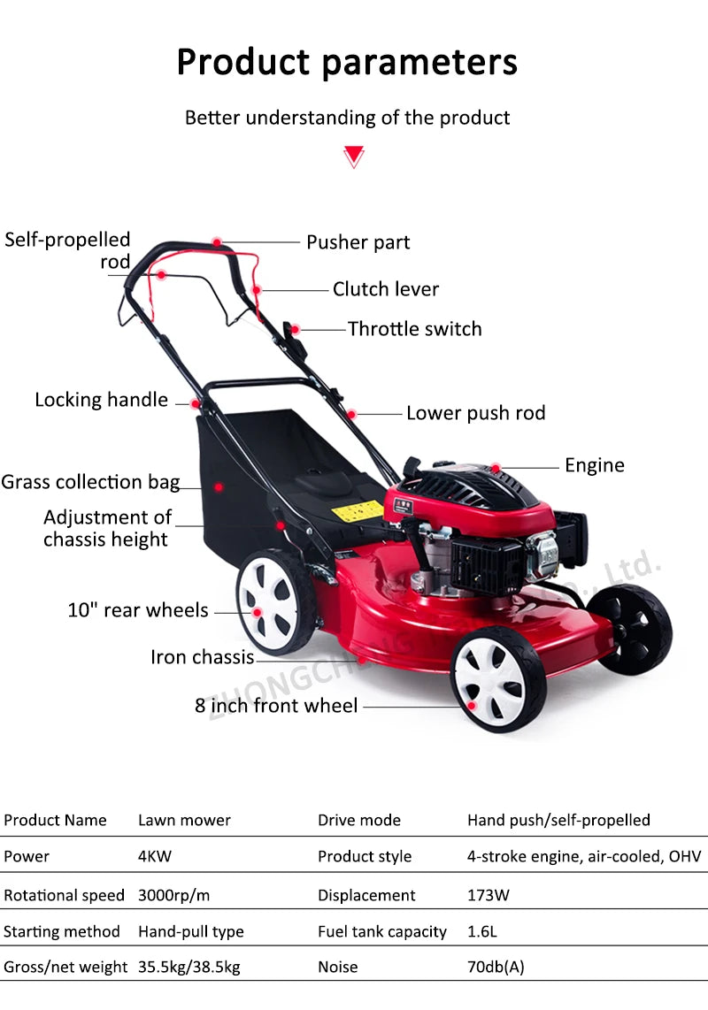 Power Tools Lawn Mower Gasoline Weed Eater Power Lawn Push Mower Self-propelled Orchard Mower
