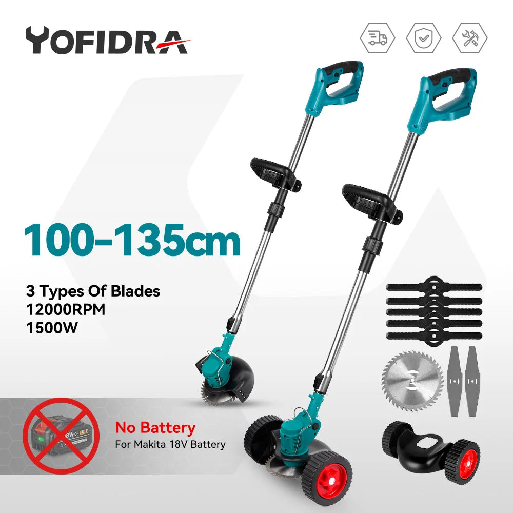 YOFIDRA Electric Lawn Mower Cordless Foldable Adjustable Trimmer Garden Pruning Cutting Power Tools For Makita Battery Pin
