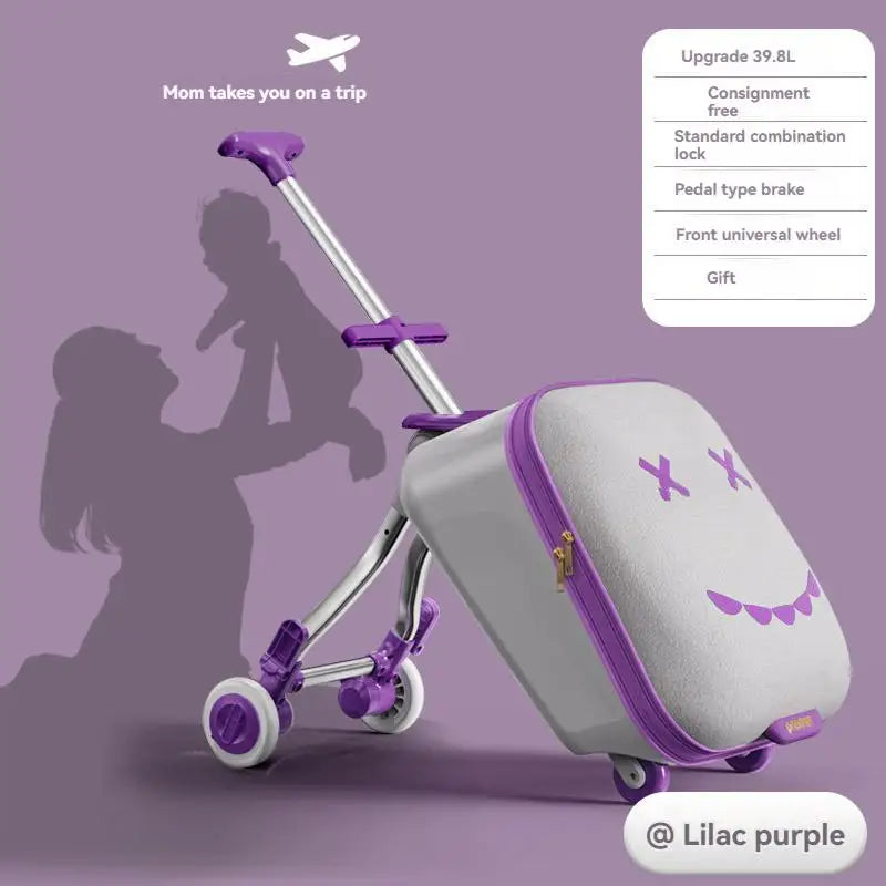 A Children's Suitcase with a Handle, a Travel Case, a Stroller for Taking Kids Out, a Travel Wonder, and Can Be Ridden on Board.